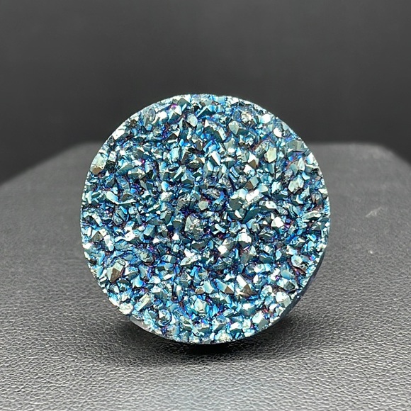 Steely Blue Druzy Quartz Sterling Silver Ring (Size 7) - Picture 1 of 2